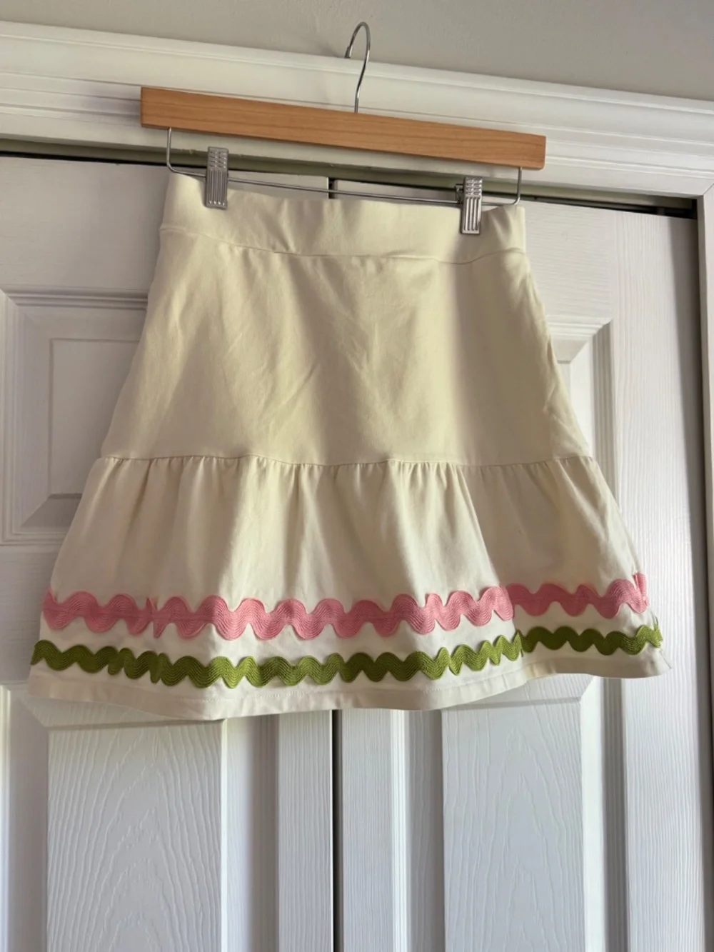 Spartina Jersey Flounce Skort Antique White Ric Rac Stretch Pink Green Size XS